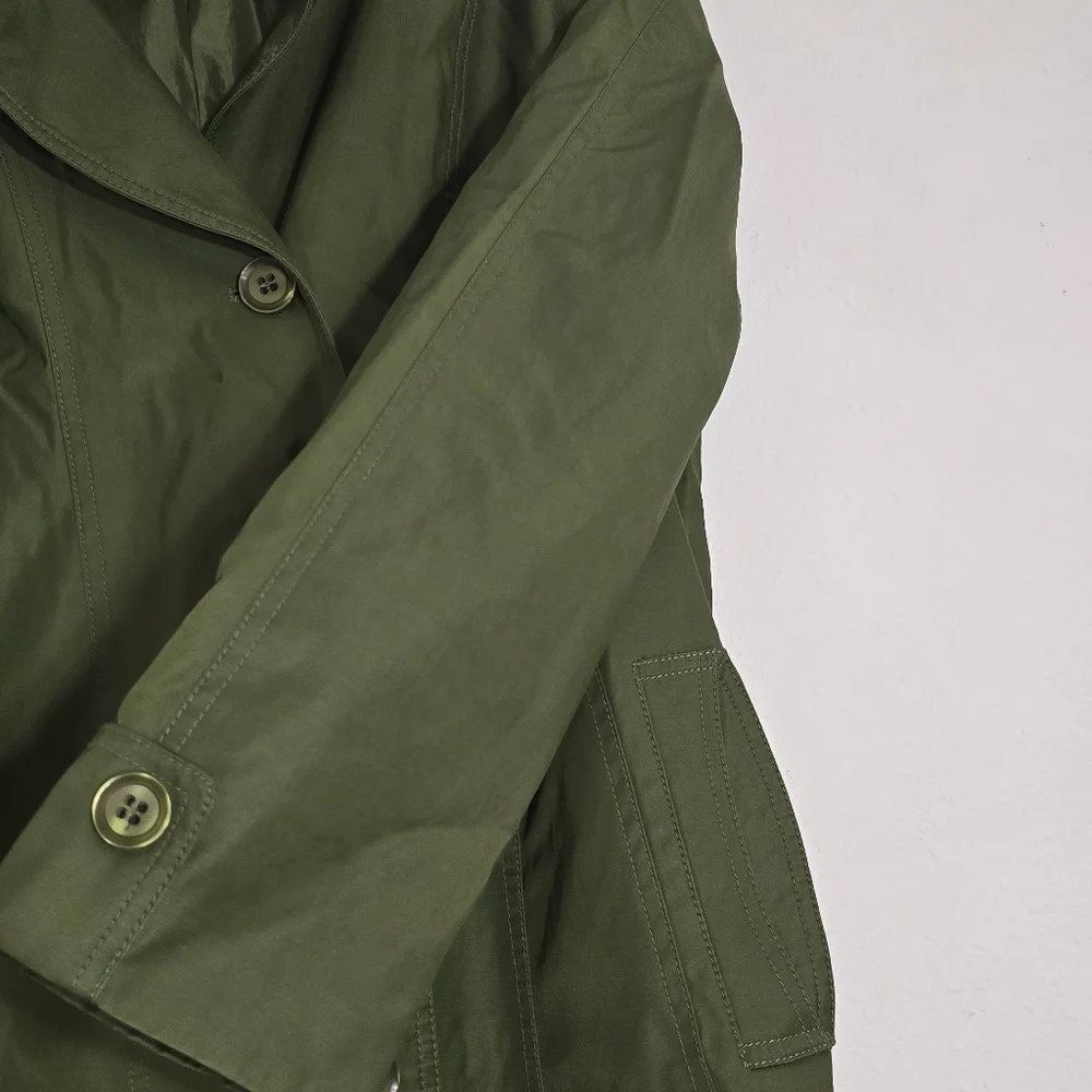Gallery Trench Coat Outdoor Women L Green Jacket Removable Hood Button Pockets - Picture 10 of 16